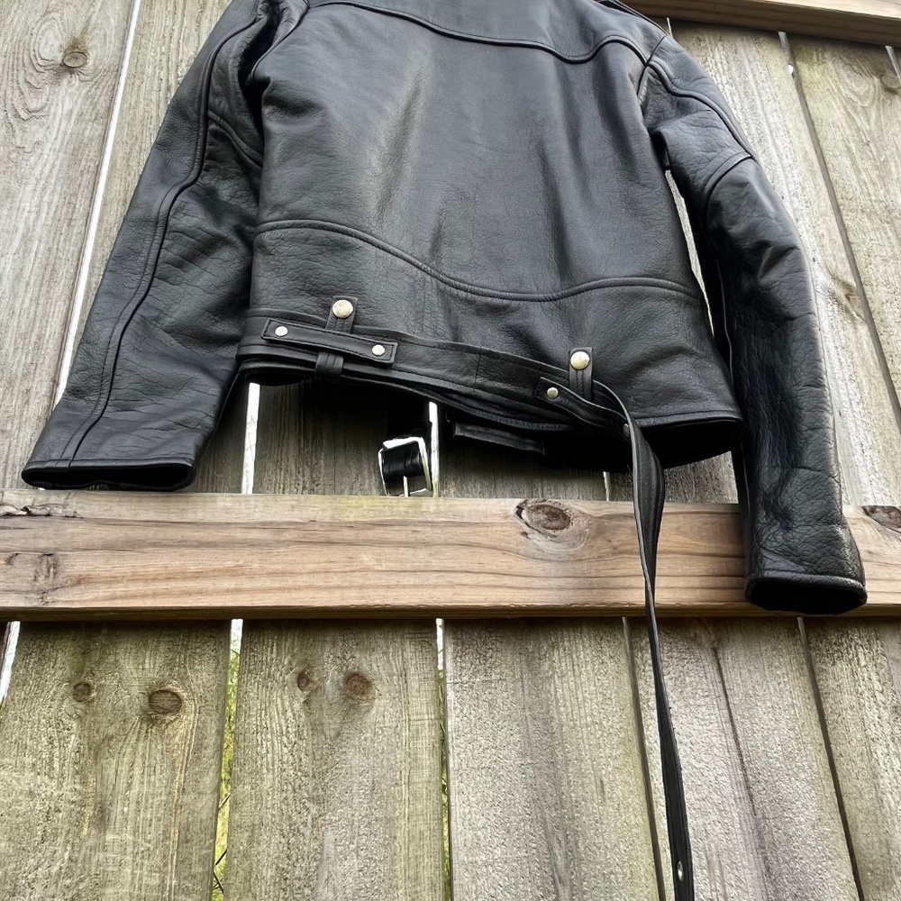 Straight To Hell Black Leather Moto Jacket Size L - Picture 10 of 12